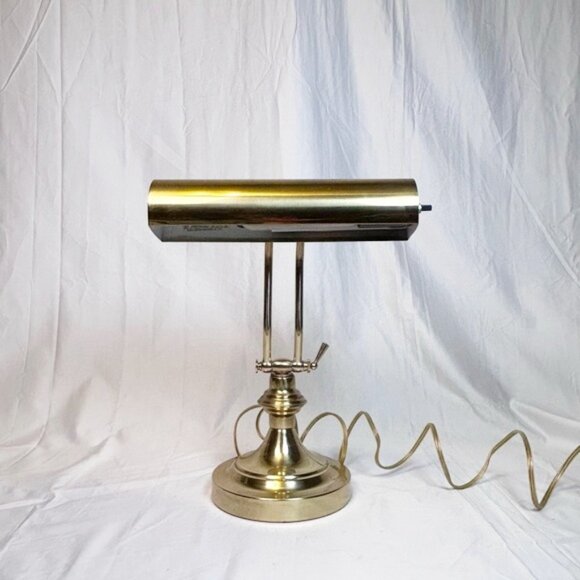Vintage Collins Industries Adjustable Solid Brass Bankers Desk Piano Lamp w/Box - Picture 1 of 9